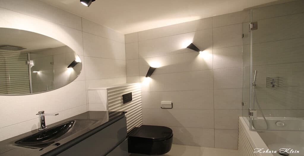 עיצוב חדר אמבטיה ותאורה מודרנית